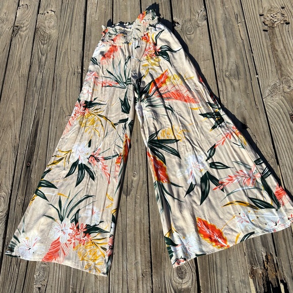 Patrons of Peace Pants - Patrons of Peace Wide Leg Tropical Floral Pants in Cream, Green, Orange